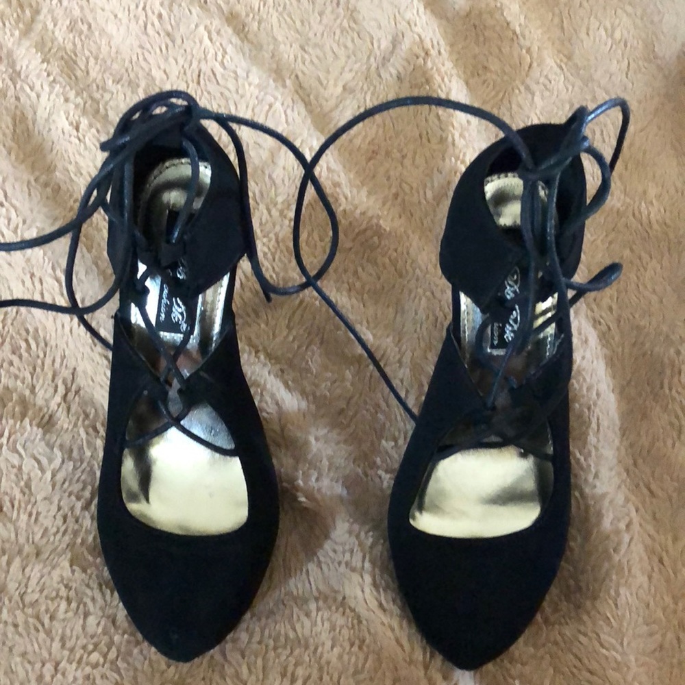 Black suede like, 4 inch heels